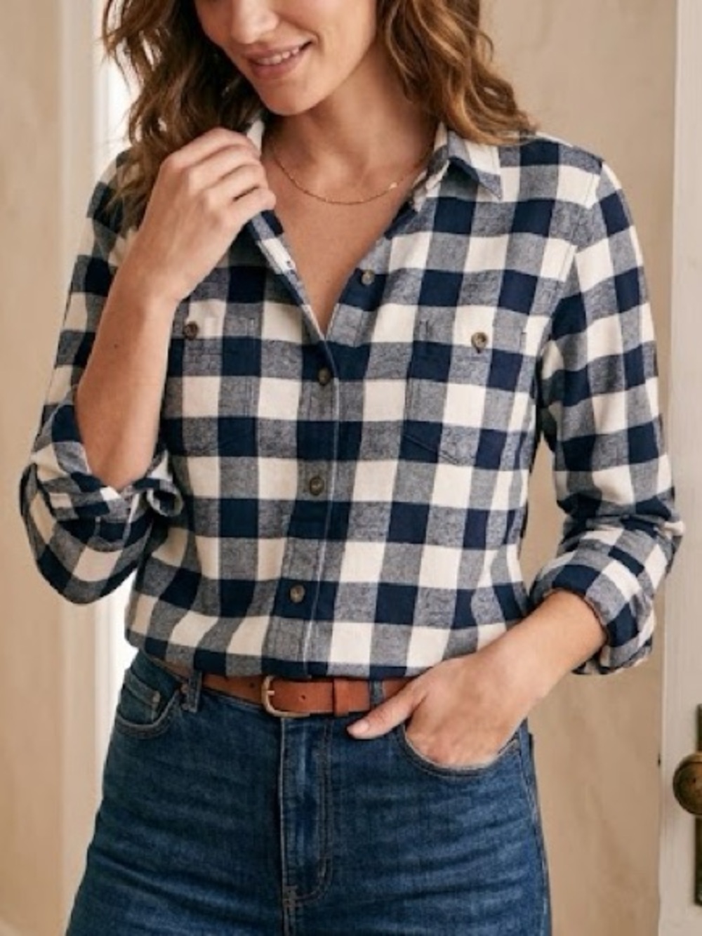 Hanna Andersson Navy Blue & White Buffalo Check Brushed Flannel In 100% Cotton